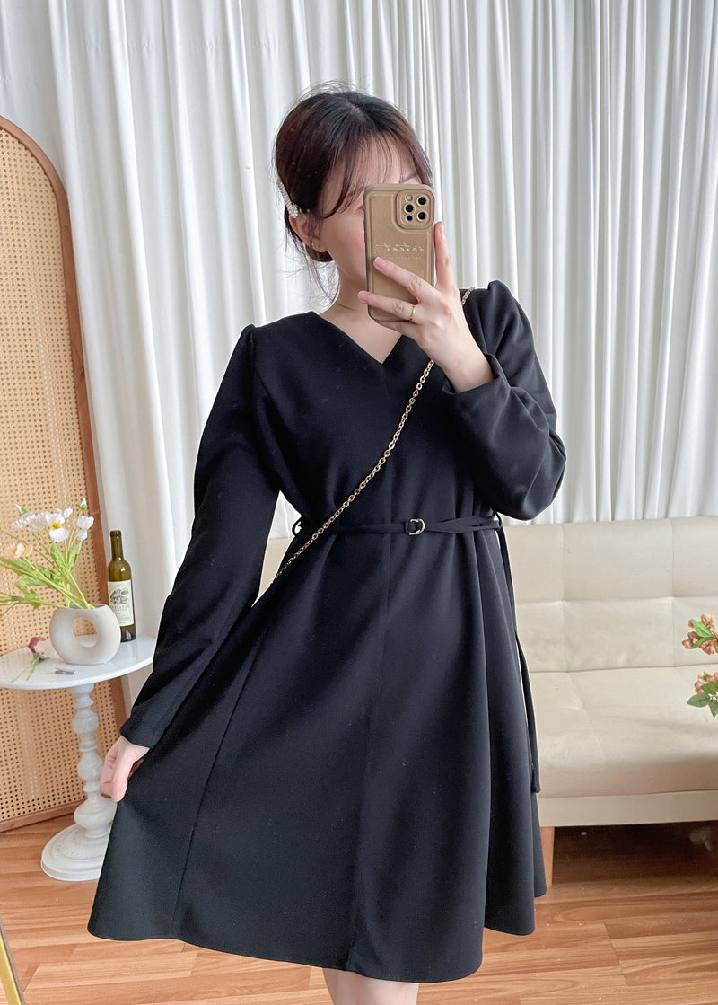 （未戴腰帶都微修腰✨）moon lock, Dress 防皺彈性細緻半月腰帶後橡筋連身裙/ DS9685 (Pre-order 11月24截單）