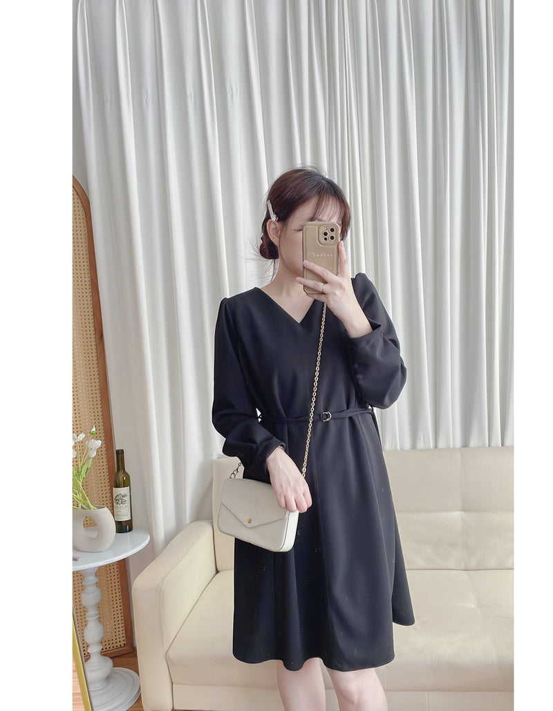 （未戴腰帶都微修腰✨）moon lock, Dress 防皺彈性細緻半月腰帶後橡筋連身裙/ DS9685 (Pre-order 11月24截單）