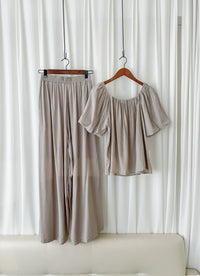 Sophie 涼感皺摺衣領闊腳兩件套 SET/ SE8076 (pre-order beige)