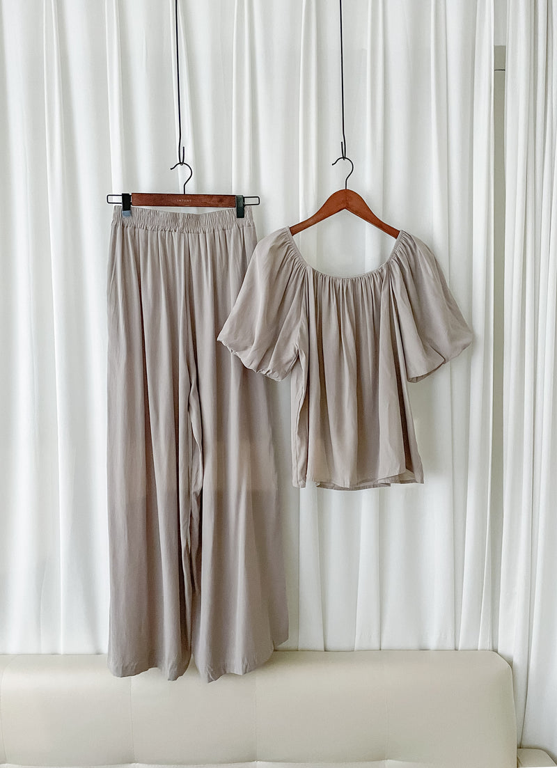 Sophie 涼感皺摺衣領闊腳兩件套 SET/ SE8076 (pre-order beige)