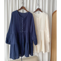 【現貨限量回歸】（不透視不易皺棉感）Cotton Elegant Dress 棉棉舒適立體直條傘形膝上裙/ DS9692