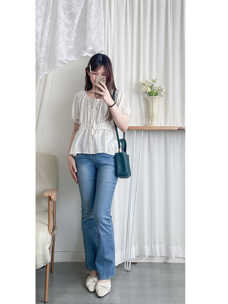 (完美視覺比例) stripe 顯瘦內肩線暗條紋修腰 Blouse/ TP9146