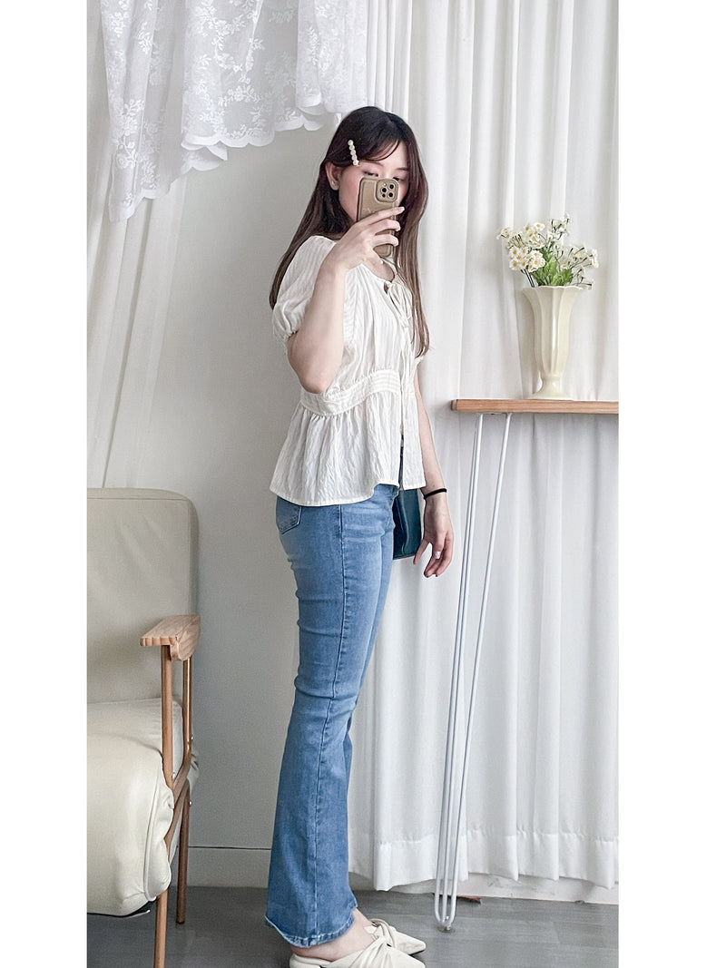 (完美視覺比例) stripe 顯瘦內肩線暗條紋修腰 Blouse/ TP9146