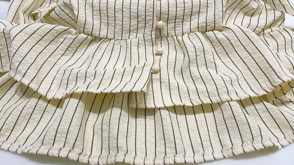 (上衣都有得修腰!) Stripe 花邊方領包布鈕修腰上衣, Blouse/ BU9028