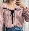 Wonderland 絨面皺褶方領輕優雅上衣, Blouse/ BU8987 (pink sold out)