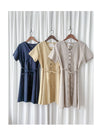 Linen 麻棉顯瘦弧腰線連身裙 Dress/ DS9909 (Beige/Mustard soldout)