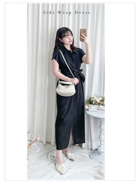 Black Shirt Dress 黑色寬鬆側修腰中排鈕連身裙/ DS9936