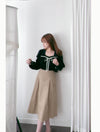 Wonderland 絨面皺褶方領輕優雅上衣, Blouse/ BU8987 (pink sold out)