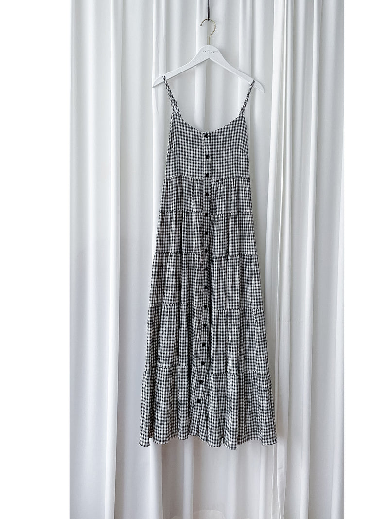 Check Dress 顯瘦彈性衣身細緻車褶裙擺格子長裙/ DS9898