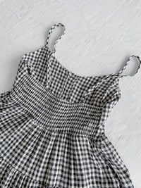 Check Dress 顯瘦彈性衣身細緻車褶裙擺格子長裙/ DS9898