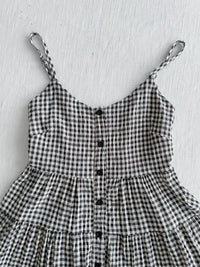 Check Dress 顯瘦彈性衣身細緻車褶裙擺格子長裙/ DS9898
