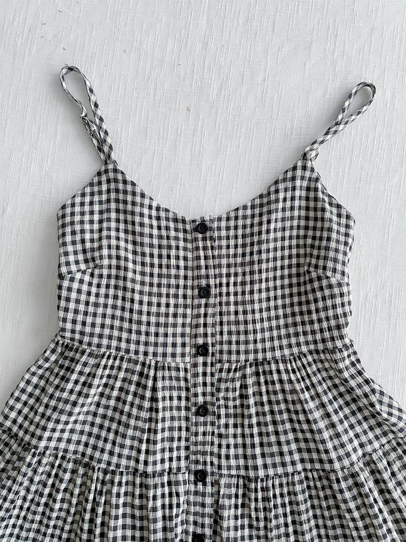 Check Dress 顯瘦彈性衣身細緻車褶裙擺格子長裙/ DS9898