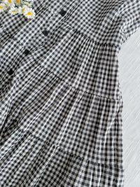 Check Dress 顯瘦彈性衣身細緻車褶裙擺格子長裙/ DS9898
