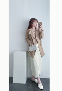 (方便啪鈕)  Trench 中長知性可褶中袖修腰風衣, Jacket/ JK8119