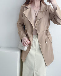 (方便啪鈕)  Trench 中長知性可褶中袖修腰風衣, Jacket/ JK8119