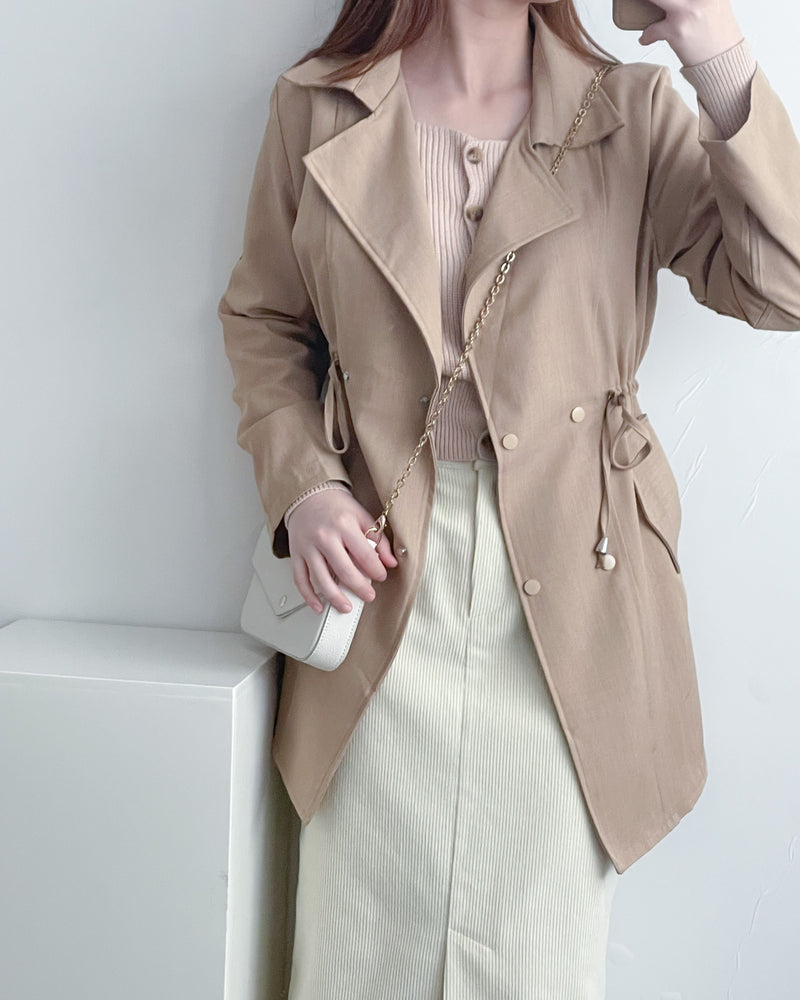 (方便啪鈕)  Trench 中長知性可褶中袖修腰風衣, Jacket/ JK8119