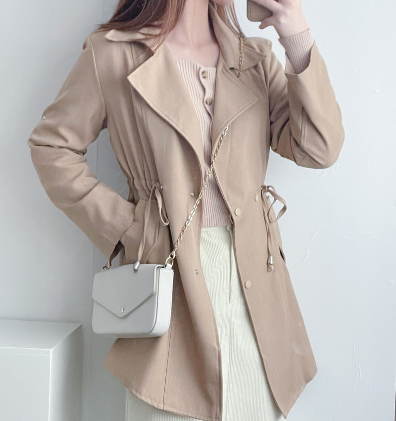 (方便啪鈕)  Trench 中長知性可褶中袖修腰風衣, Jacket/ JK8119