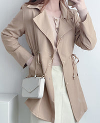 (方便啪鈕)  Trench 中長知性可褶中袖修腰風衣, Jacket/ JK8119