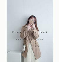 (方便啪鈕)  Trench 中長知性可褶中袖修腰風衣, Jacket/ JK8119