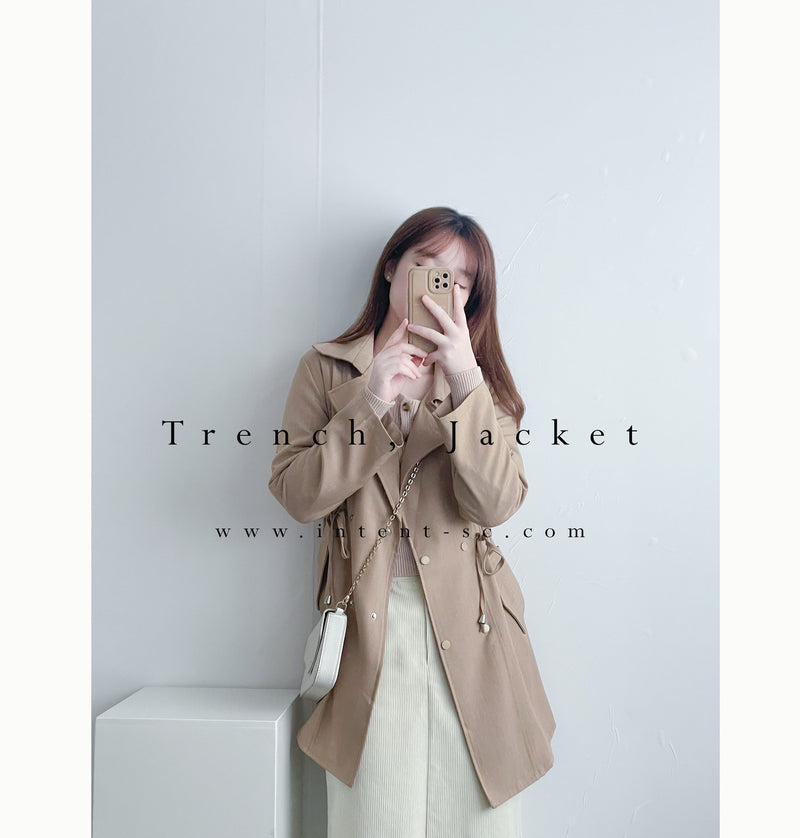 (方便啪鈕)  Trench 中長知性可褶中袖修腰風衣, Jacket/ JK8119