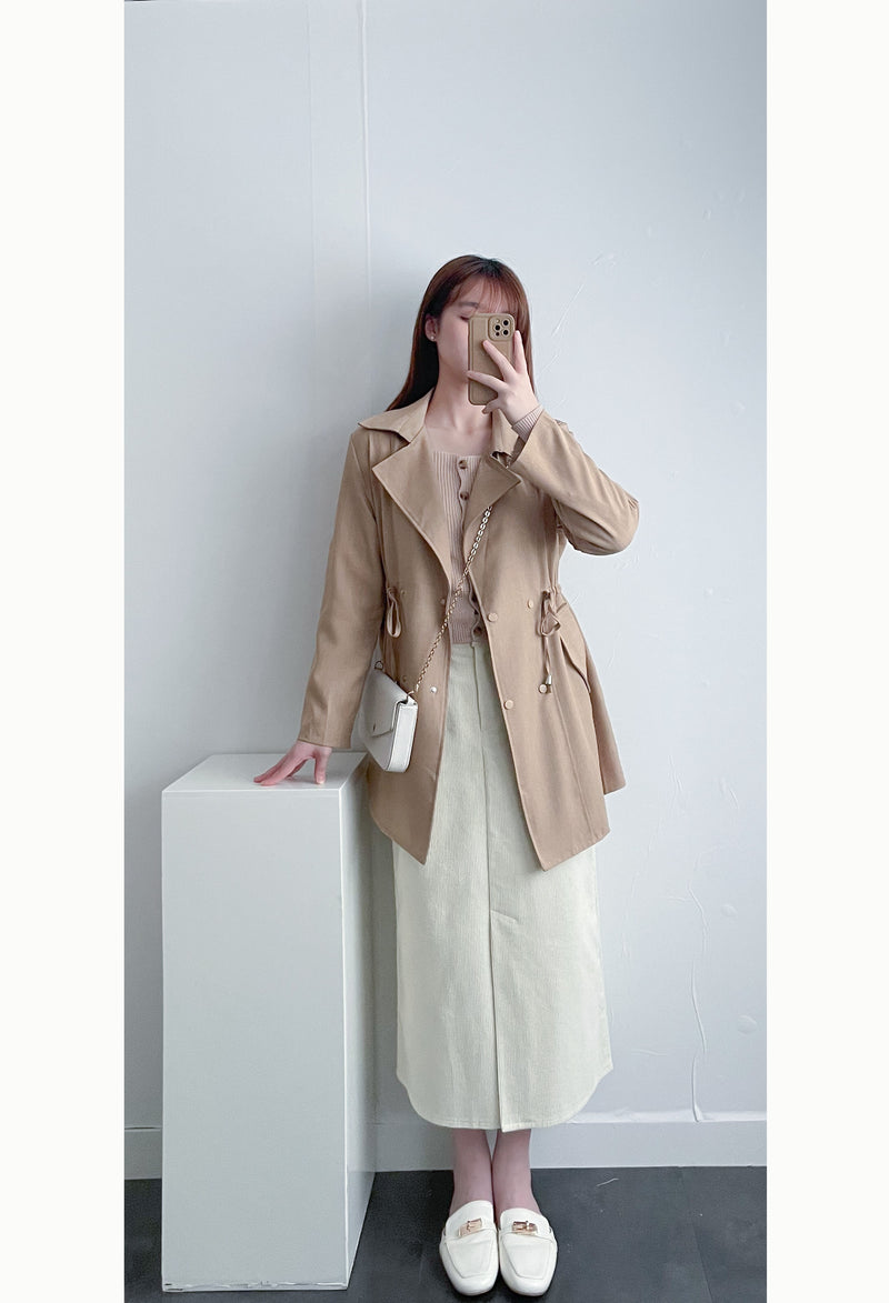 (方便啪鈕)  Trench 中長知性可褶中袖修腰風衣, Jacket/ JK8119
