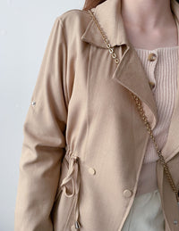 (方便啪鈕)  Trench 中長知性可褶中袖修腰風衣, Jacket/ JK8119