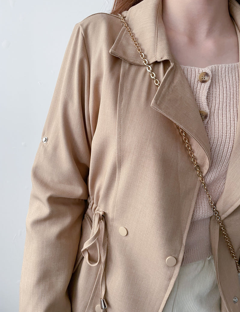 (方便啪鈕)  Trench 中長知性可褶中袖修腰風衣, Jacket/ JK8119