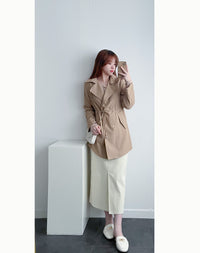 (方便啪鈕)  Trench 中長知性可褶中袖修腰風衣, Jacket/ JK8119
