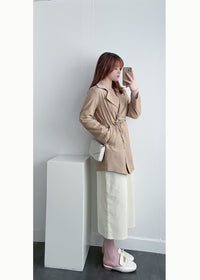 (方便啪鈕)  Trench 中長知性可褶中袖修腰風衣, Jacket/ JK8119