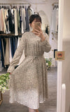 Branches 飄逸雪紡細荷葉領口自然層次花枝, dress/ DS8800