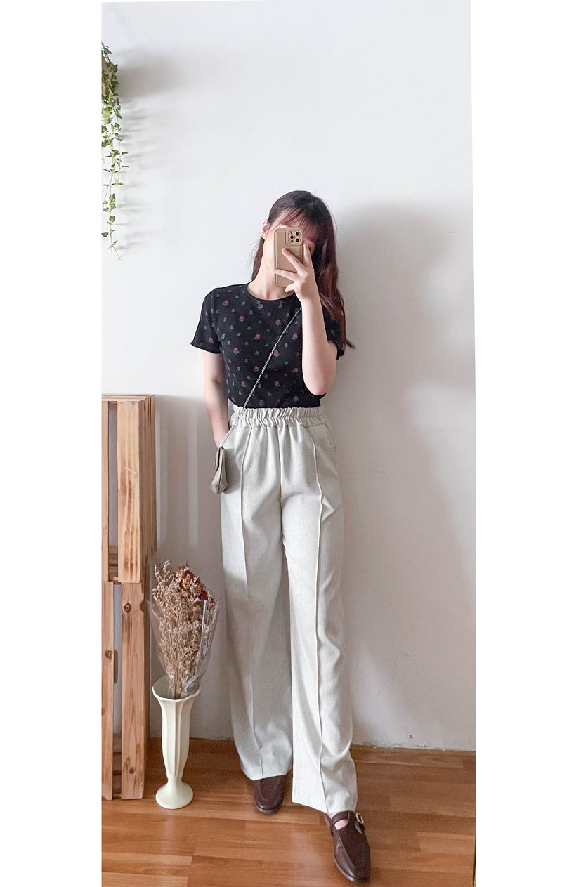 淺杏色全橡筋前立體修飾線直腳褲, Pants/ PT8420