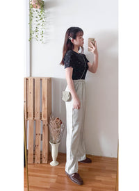 淺杏色全橡筋前立體修飾線直腳褲, Pants/ PT8420