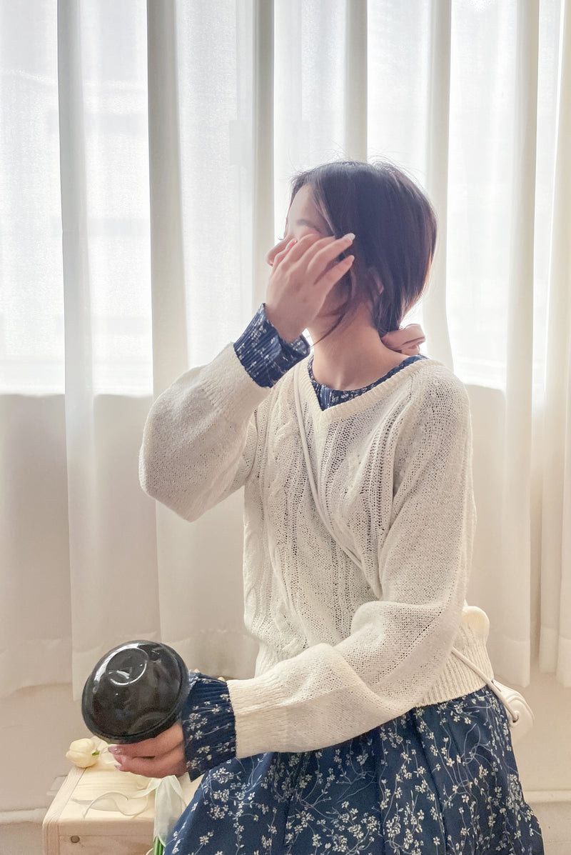 V Braid Knit Top 不起毛彈性線料扭麻花針織衫/ KT8176