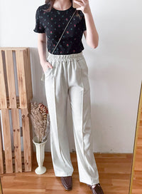 淺杏色全橡筋前立體修飾線直腳褲, Pants/ PT8420