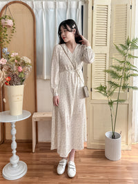 Branches Dress 花枝印花疊V領修腰連身裙/ DS9809