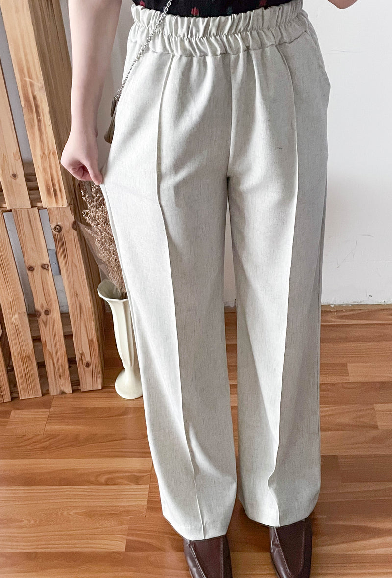 淺杏色全橡筋前立體修飾線直腳褲, Pants/ PT8420