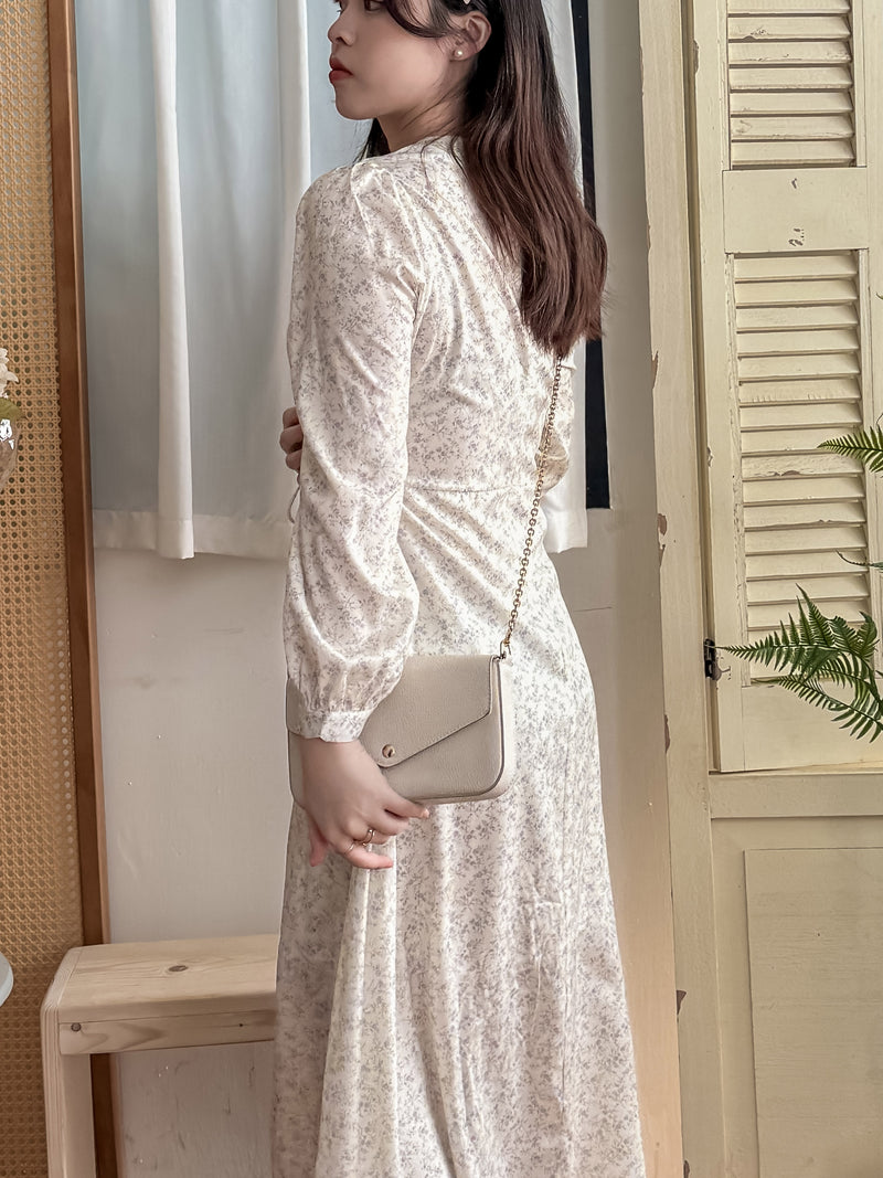 Branches Dress 花枝印花疊V領修腰連身裙/ DS9809
