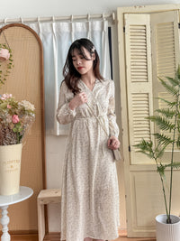 Branches Dress 花枝印花疊V領修腰連身裙/ DS9809