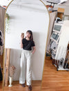 淺杏色全橡筋前立體修飾線直腳褲, Pants/ PT8420