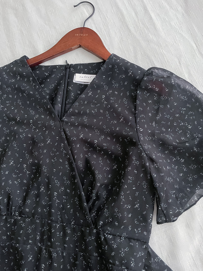 Floral Dress 韓國獨家布料疊領口碎花雪紡裙/ DS9928