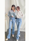 《 顯長腿超高腰款 》高腰微彈顯長腿喇叭牛仔褲, Jeans/ PT8405 (pre-order m)