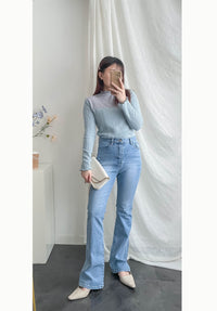 《 顯長腿超高腰款 》高腰微彈顯長腿喇叭牛仔褲, Jeans/ PT8405 (pre-order m)