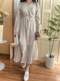 Branches Dress 花枝印花疊V領修腰連身裙/ DS9809