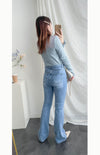 《 顯長腿超高腰款 》高腰微彈顯長腿喇叭牛仔褲, Jeans/ PT8405 (pre-order m)