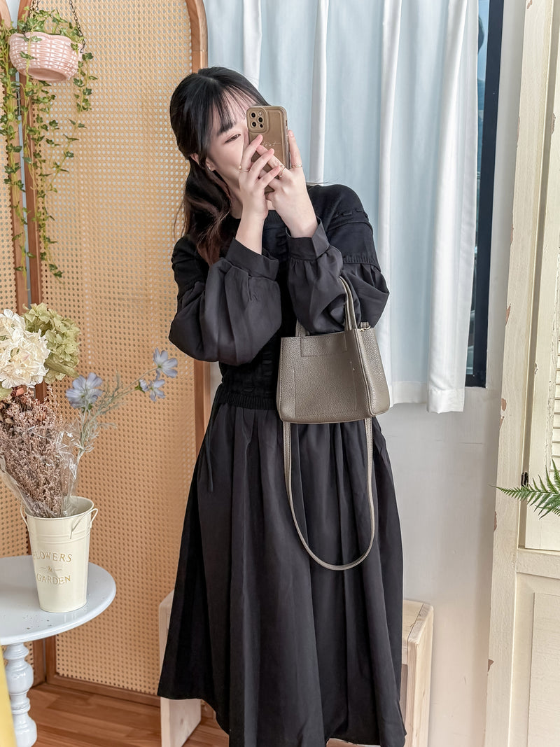 Knit Dress 設計感織紋拼布隨性連身裙/ DS9803
