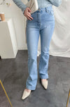 《 顯長腿超高腰款 》高腰微彈顯長腿喇叭牛仔褲, Jeans/ PT8405 (pre-order m)
