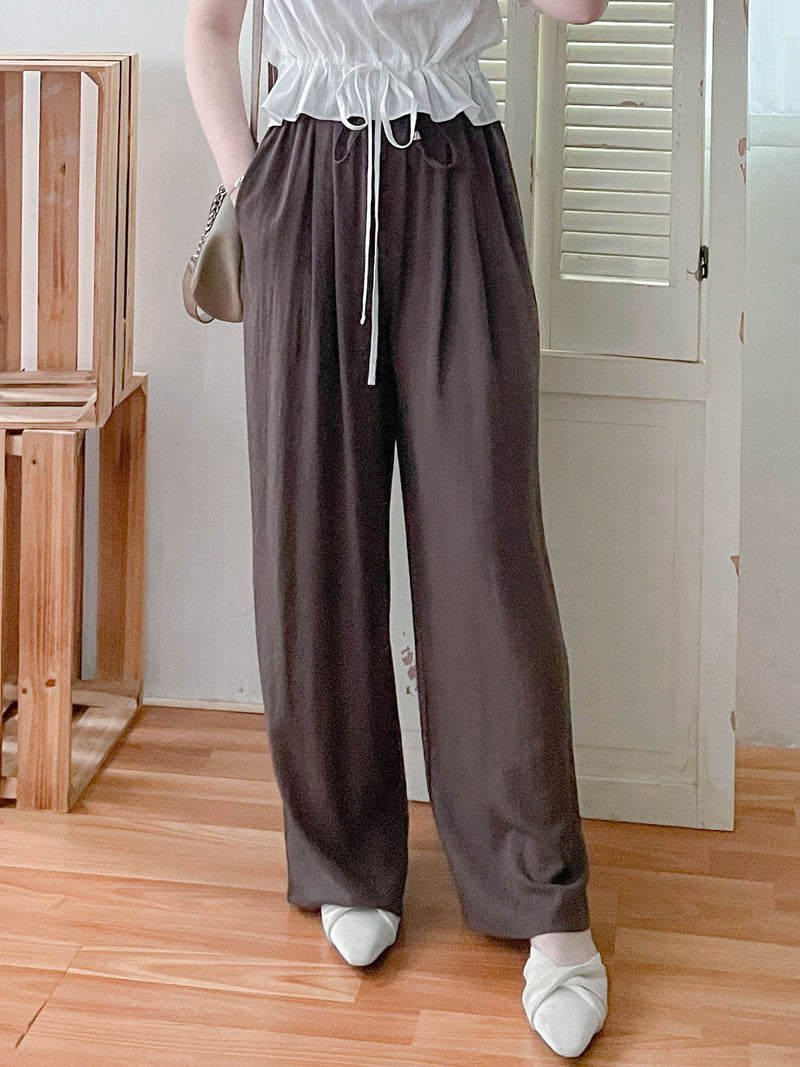Pleated Front Pants 金屬帶質感麻棉闊褲/ PT8458