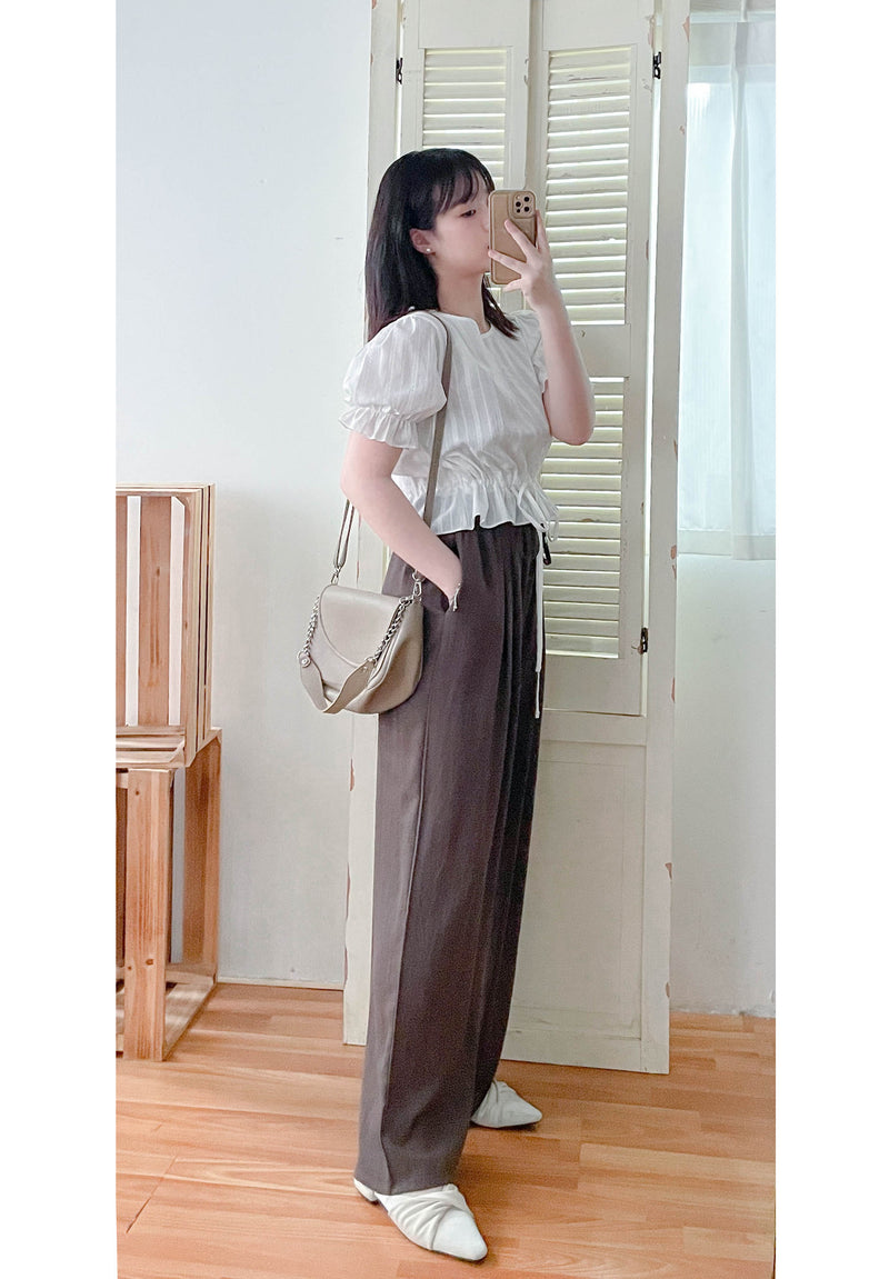 Pleated Front Pants 金屬帶質感麻棉闊褲/ PT8458