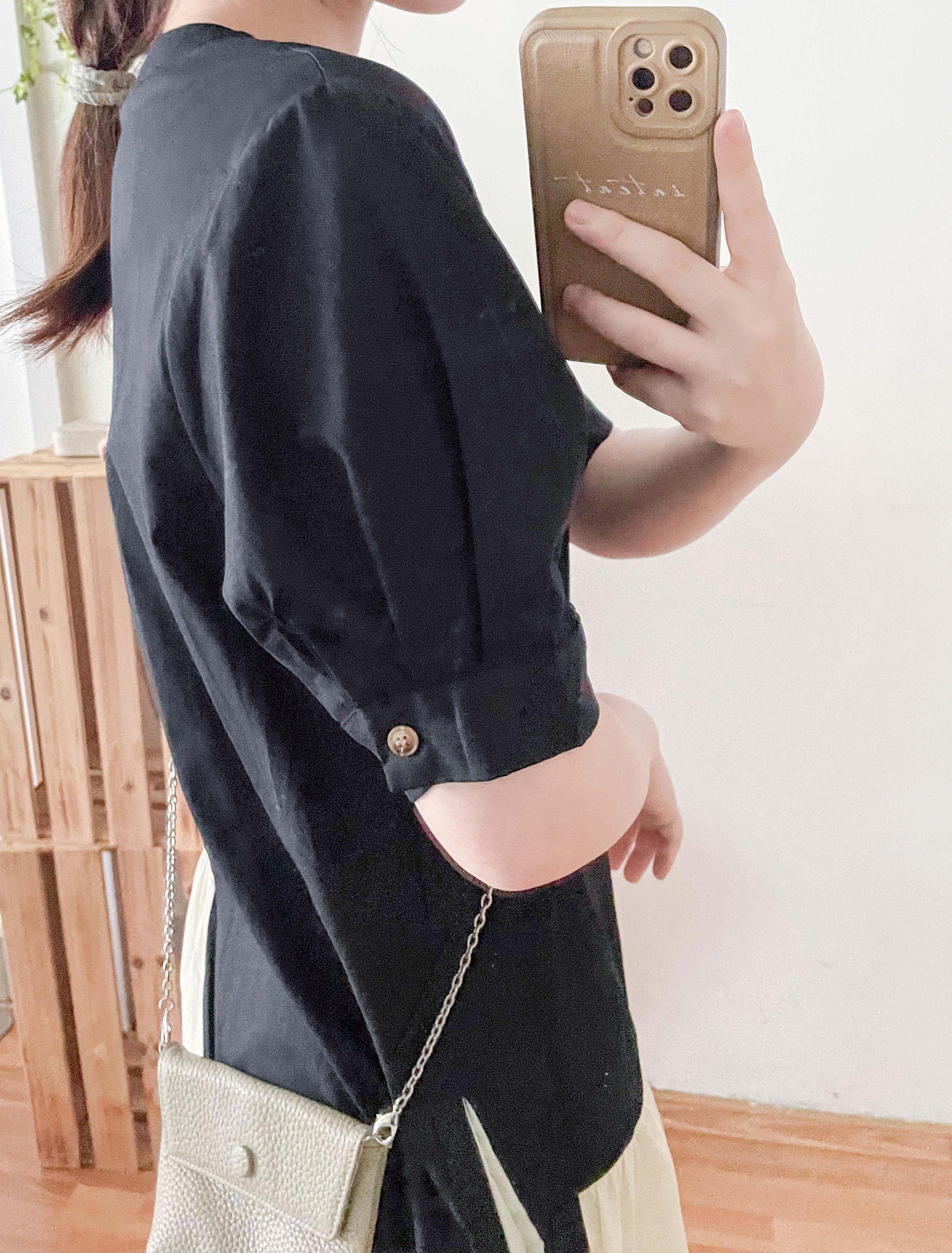 ( 不規則拼接) 黑色拼接淡黃口袋連身裙, Dress/ DS9501