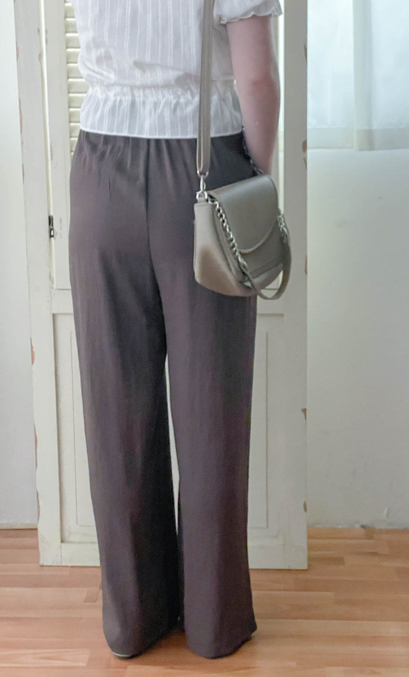 Pleated Front Pants 金屬帶質感麻棉闊褲/ PT8458